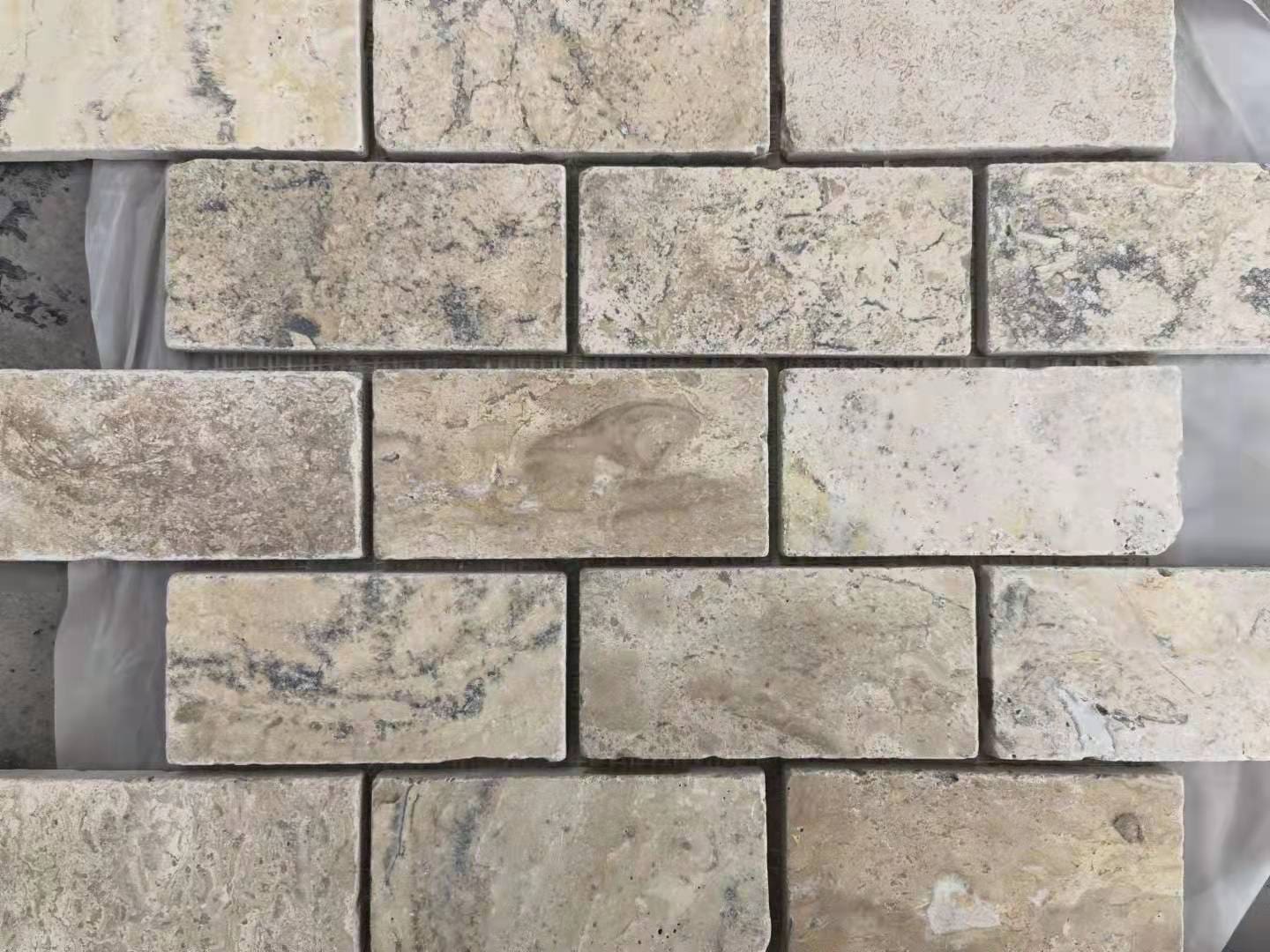 T-STONE TRAVERTINE *FILLED* 5X10cm BRICK MOSAIC 30X30cm -SHEET